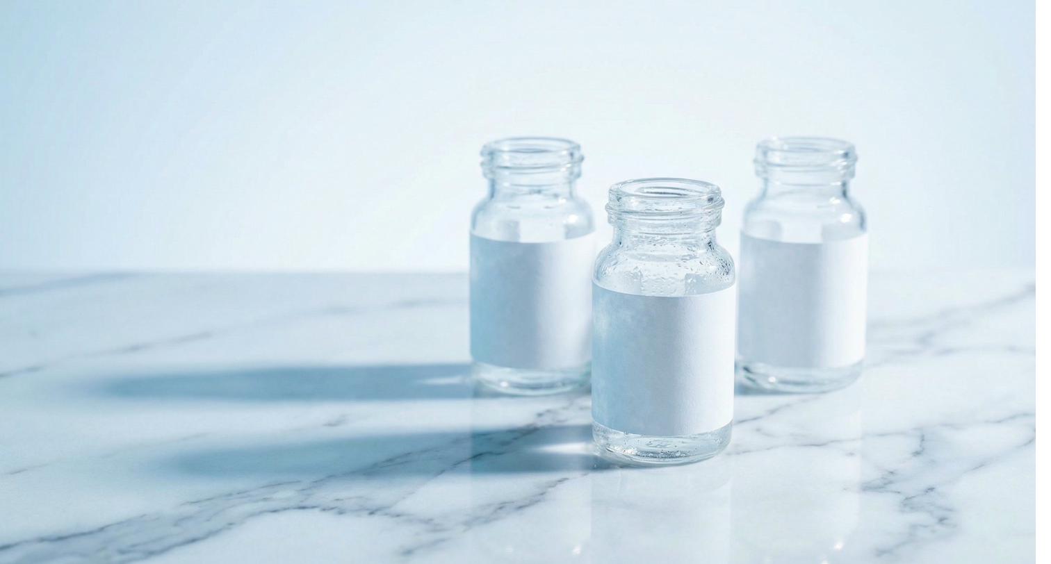 Clean laboratory environment with peptide vials on white surface